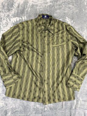 Vittorio St. Angelo Mens Green Striped Long Sleeve Dress Shirt XL